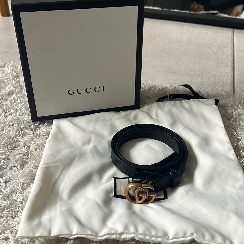 Leather belt with Double G buckle slim